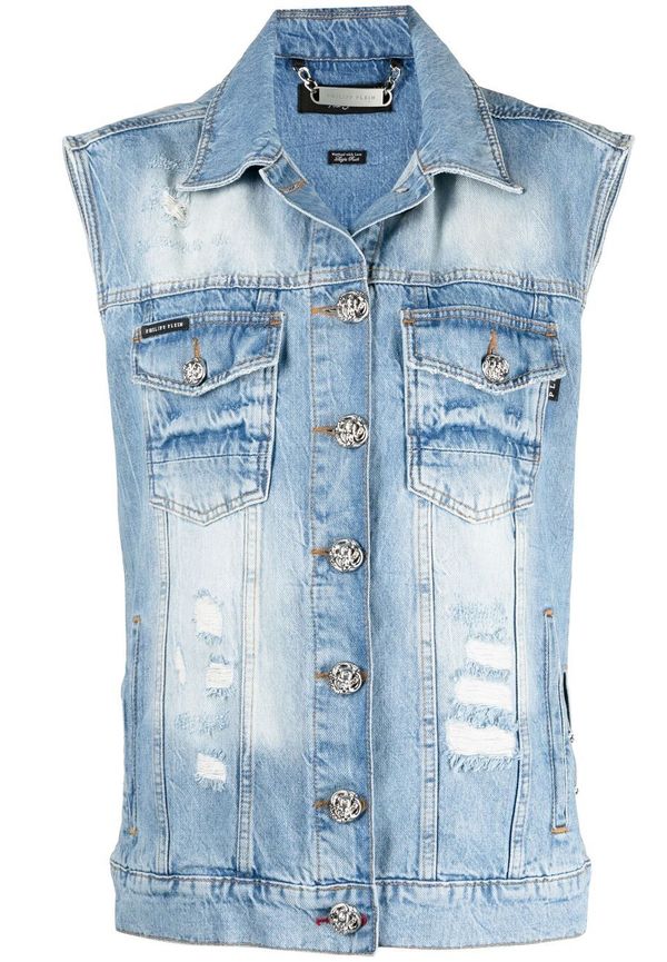 Philipp Plein jeansväst med logotypmärke - Blå