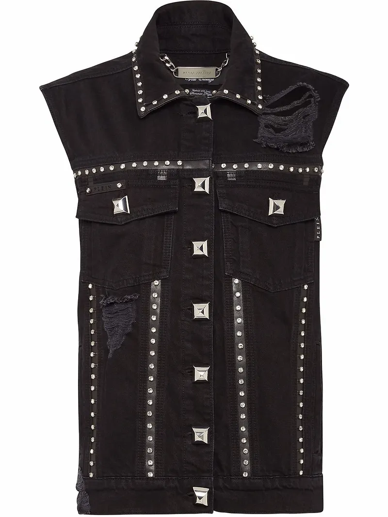 Philipp Plein jeansväst med nitar - Svart