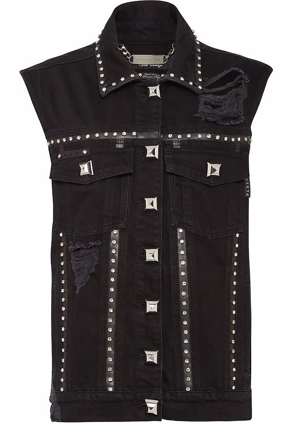 Philipp Plein jeansväst med nitar - Svart