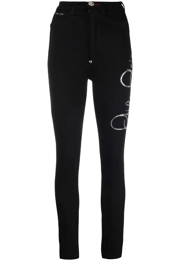 Philipp Plein jeggings med hög midja - Svart