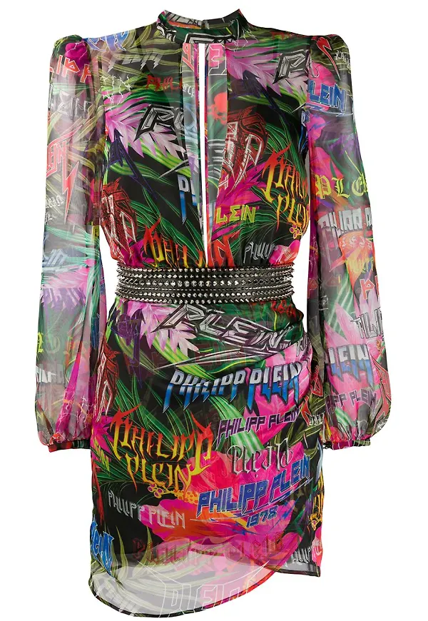 Philipp Plein Jungle Rock långärmad klänning - Rosa
