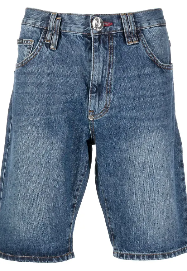 Philipp Plein knälånga jeansshorts - Blå
