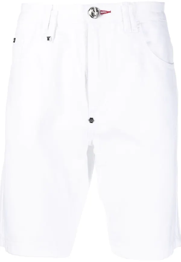 Philipp Plein knälånga jeansshorts - Vit