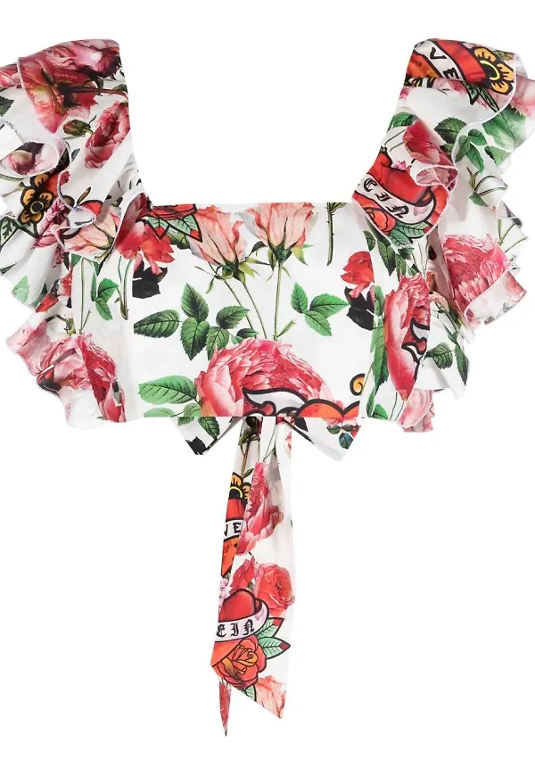 Philipp Plein kort blommig blus - Vit
