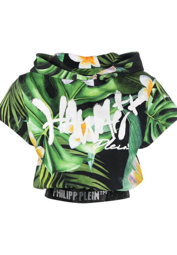 Philipp Plein kort hoodie med Hawaii-tryck - Grön