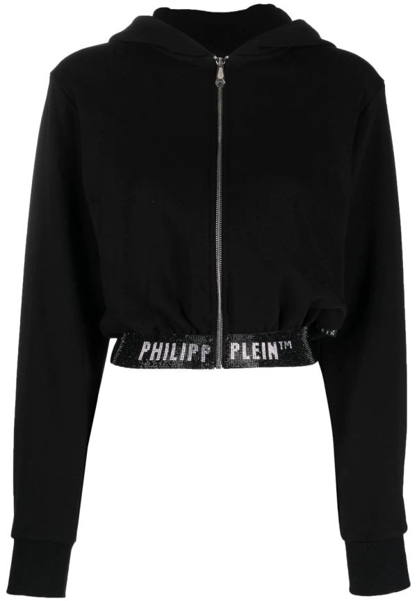 Philipp Plein kort hoodie med logotypband - Svart