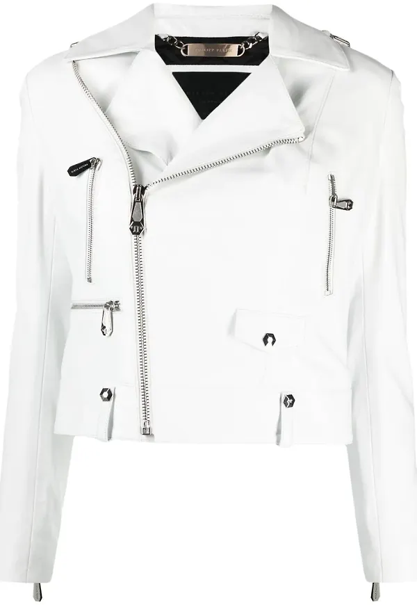 Philipp Plein kort skinnjacka i bikermodell - Vit