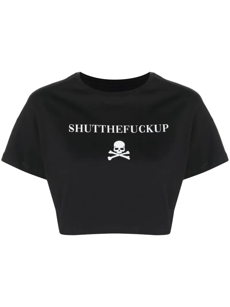 Philipp Plein kort t-shirt med grafiskt tryck - Svart