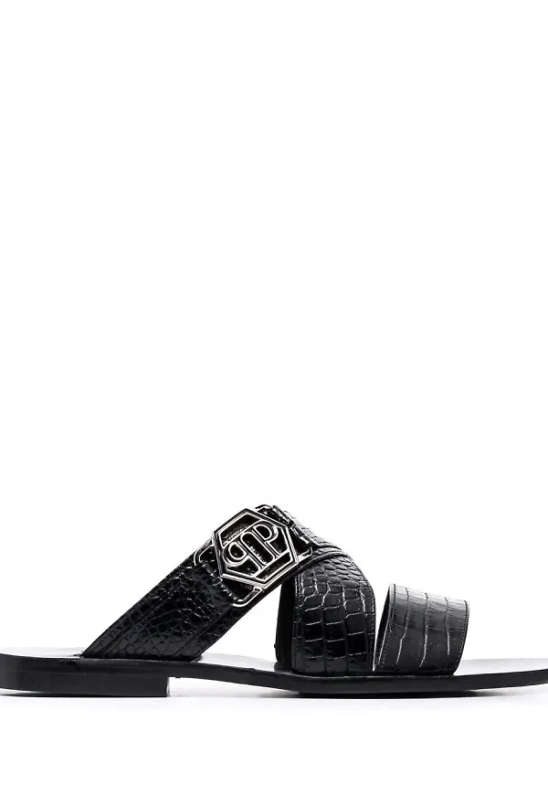 Philipp Plein krokodilpräglade sandaler - Svart