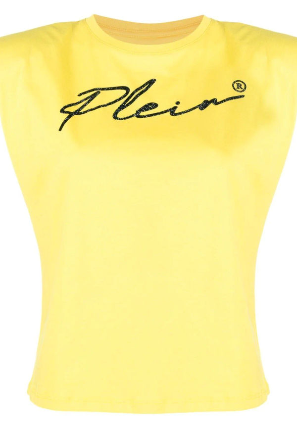 Philipp Plein linne med axelvaddar och logotyp - Gul