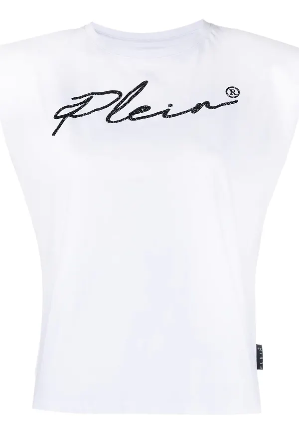Philipp Plein linne med axelvaddar och logotyp - Vit