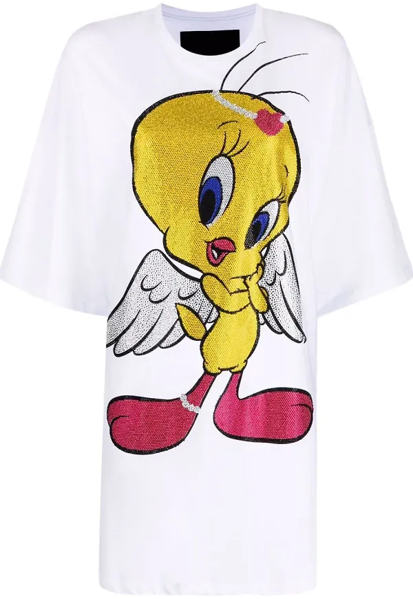 Philipp Plein Looney Tunes t-shirtklänning - Vit