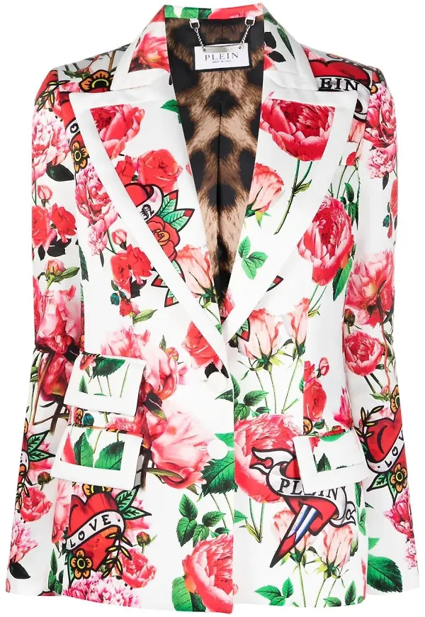 Philipp Plein Love blommig blazer - Vit