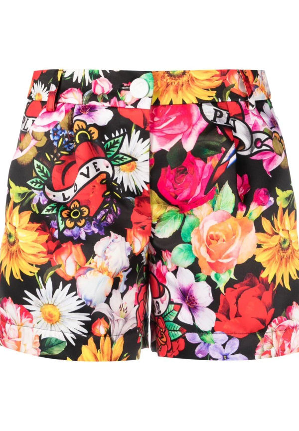 Philipp Plein Love Flowers blommiga shorts - Svart