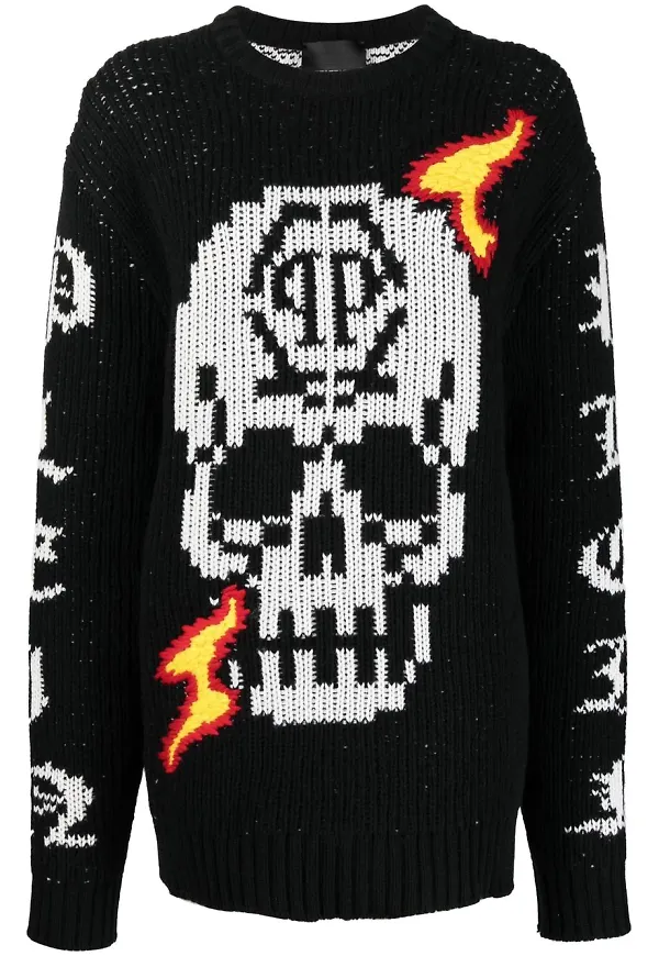 Philipp Plein LS intarsiastickad tröja - Svart