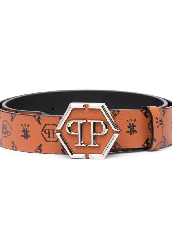 Philipp Plein läderbälte med monogram - Brun