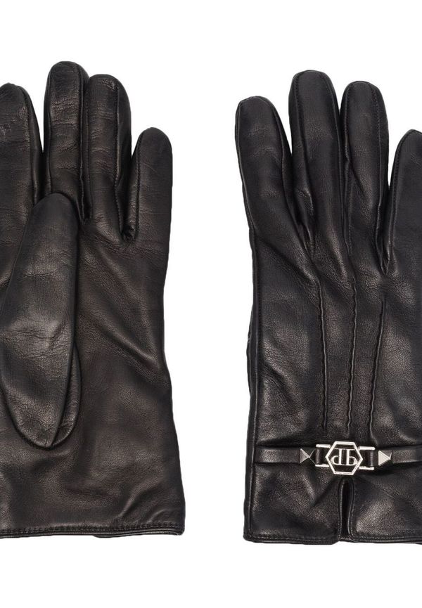 Philipp Plein läderhandskar med dödskalle - Svart