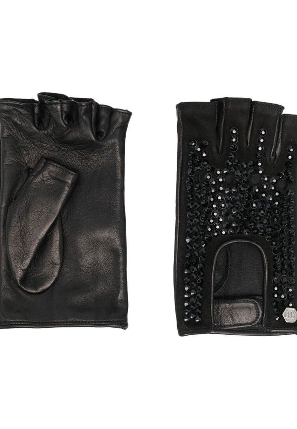 Philipp Plein läderhandskar med strass - Svart