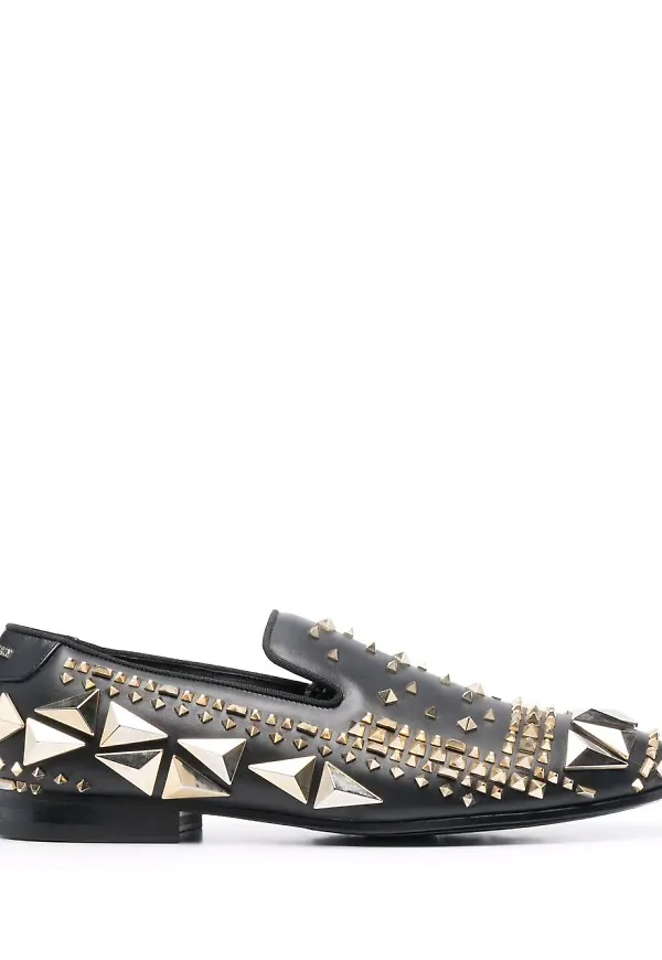 Philipp Plein läderloafers med nitar - Svart