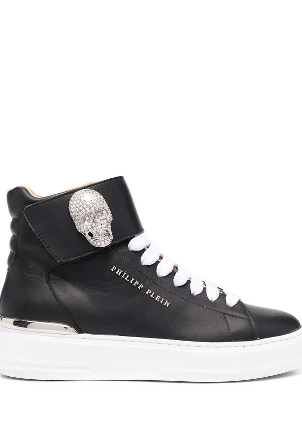 Philipp Plein lädersneakers med dödskalle - Svart