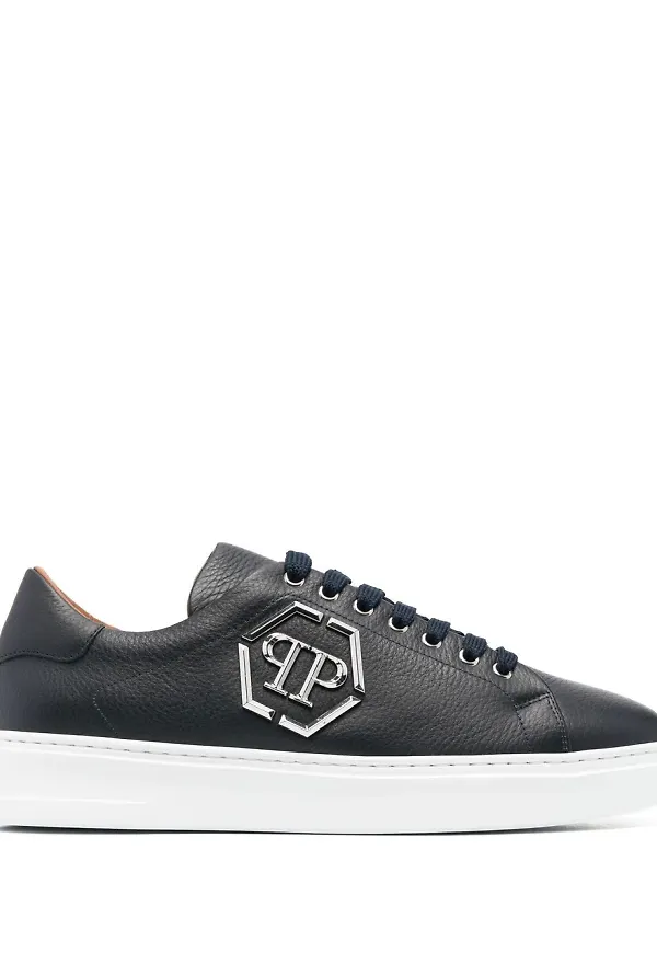 Philipp Plein låga lädersneakers - Blå