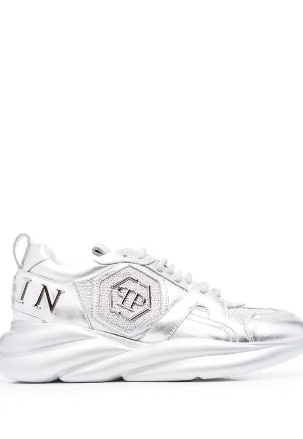 Philipp Plein låga löparsneakers - Silverfärgad