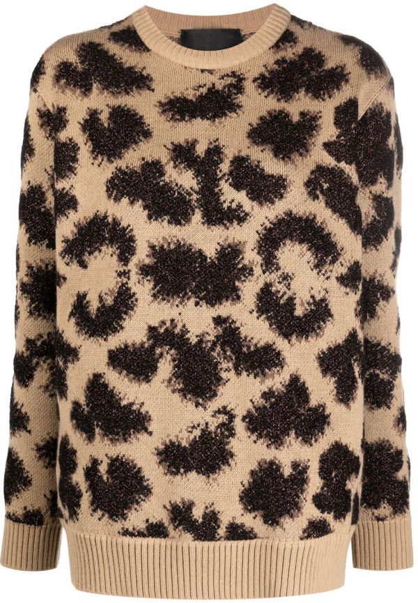 Philipp Plein långärmad leopardmönstrad tröja i lurex - Brun