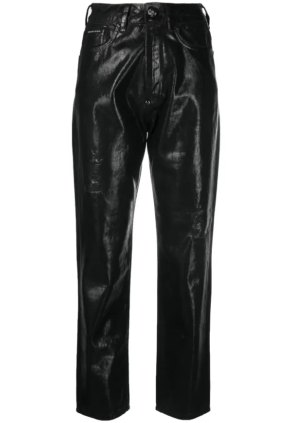 Philipp Plein metallic croppade jeans - Svart