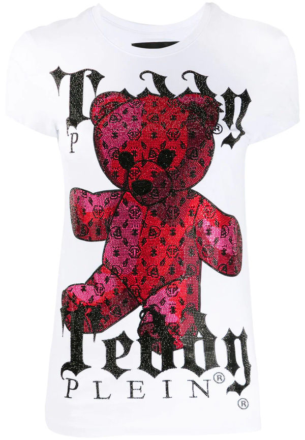 Philipp Plein Monogram Teddy Bear t-shirt med rundad hals - Vit