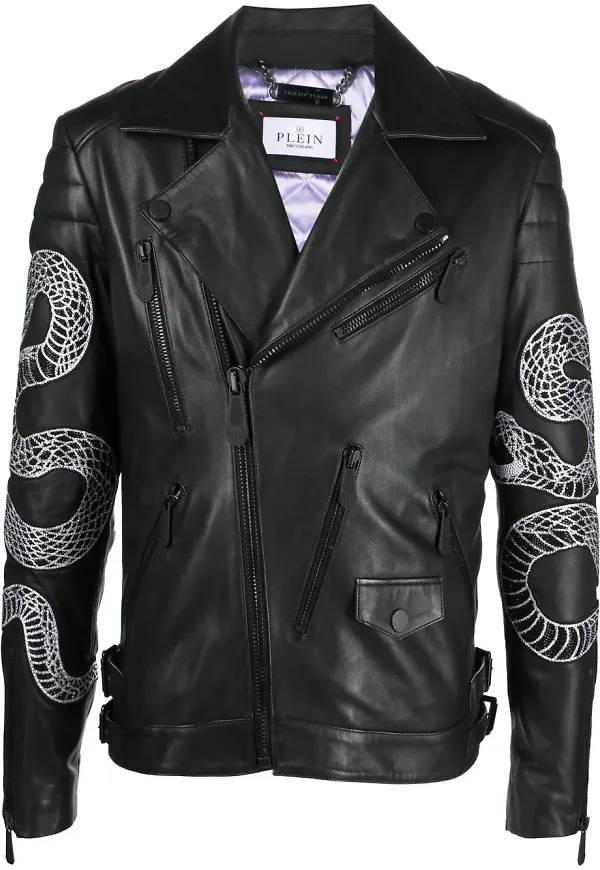 Philipp Plein ormskinnsmönstrad bikerjacka - Svart