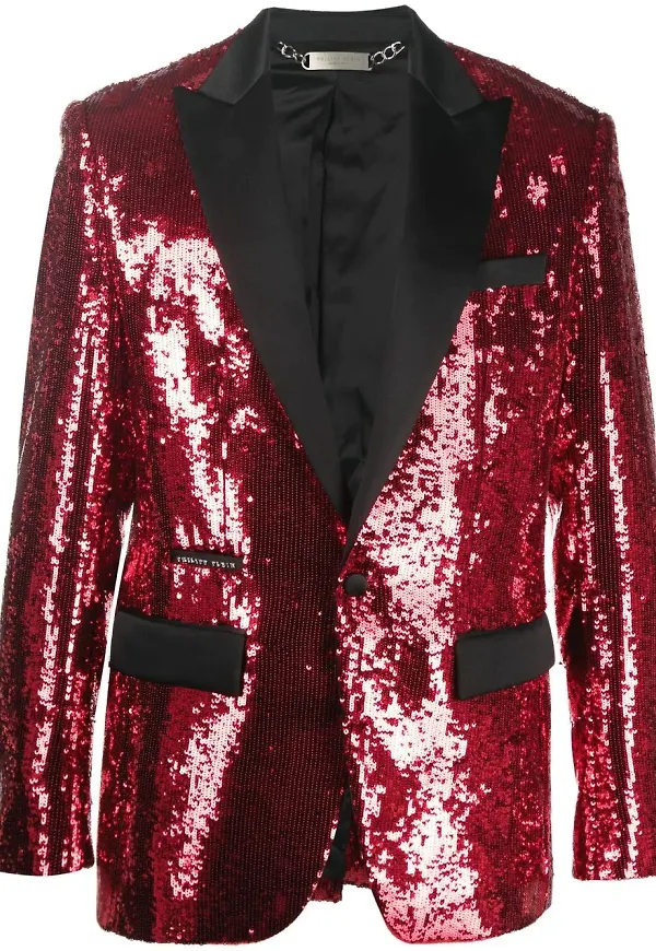 Philipp Plein paljettprydd enkelknäppt blazer - Röd
