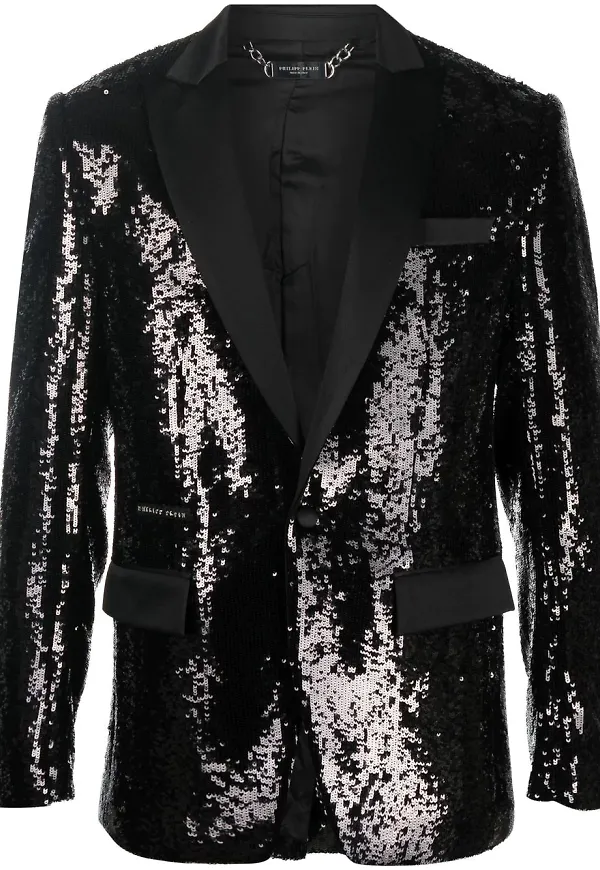 Philipp Plein paljettprydd enkelknäppt blazer - Svart