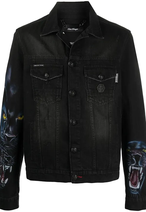 Philipp Plein Panther jeansjacka - Svart
