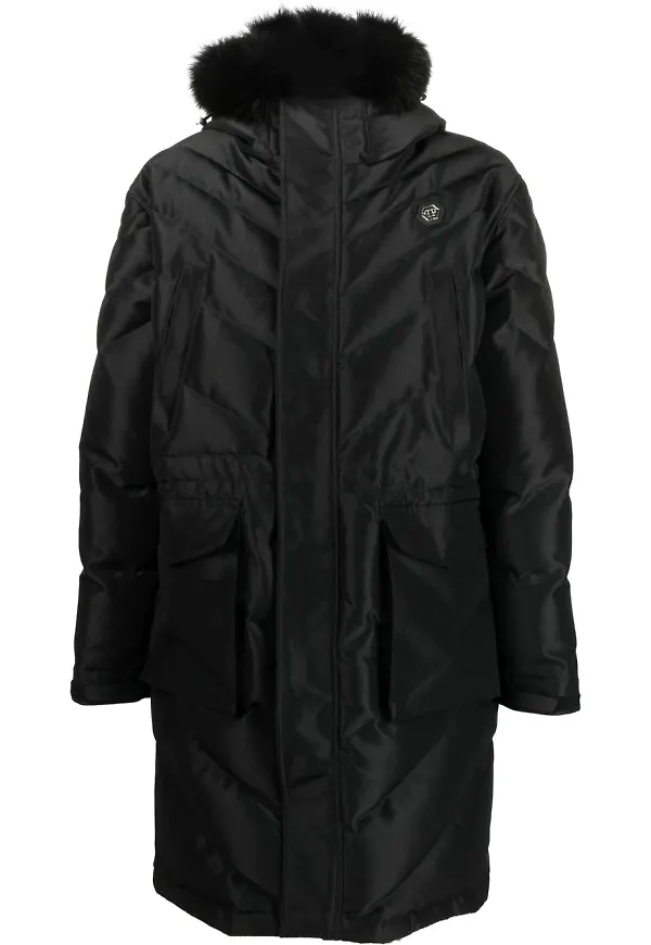 Philipp Plein parkas med konstpälskant - Svart