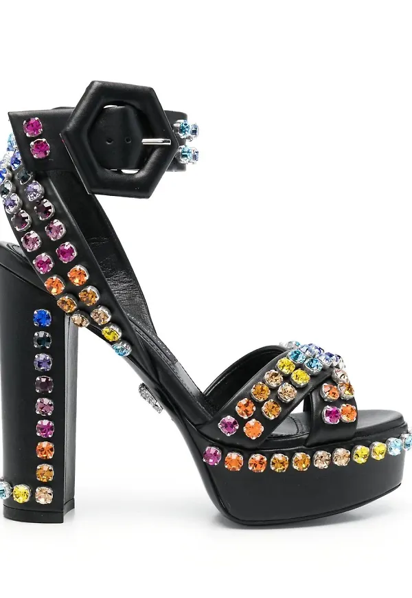 Philipp Plein platåsandaler med strass - Svart
