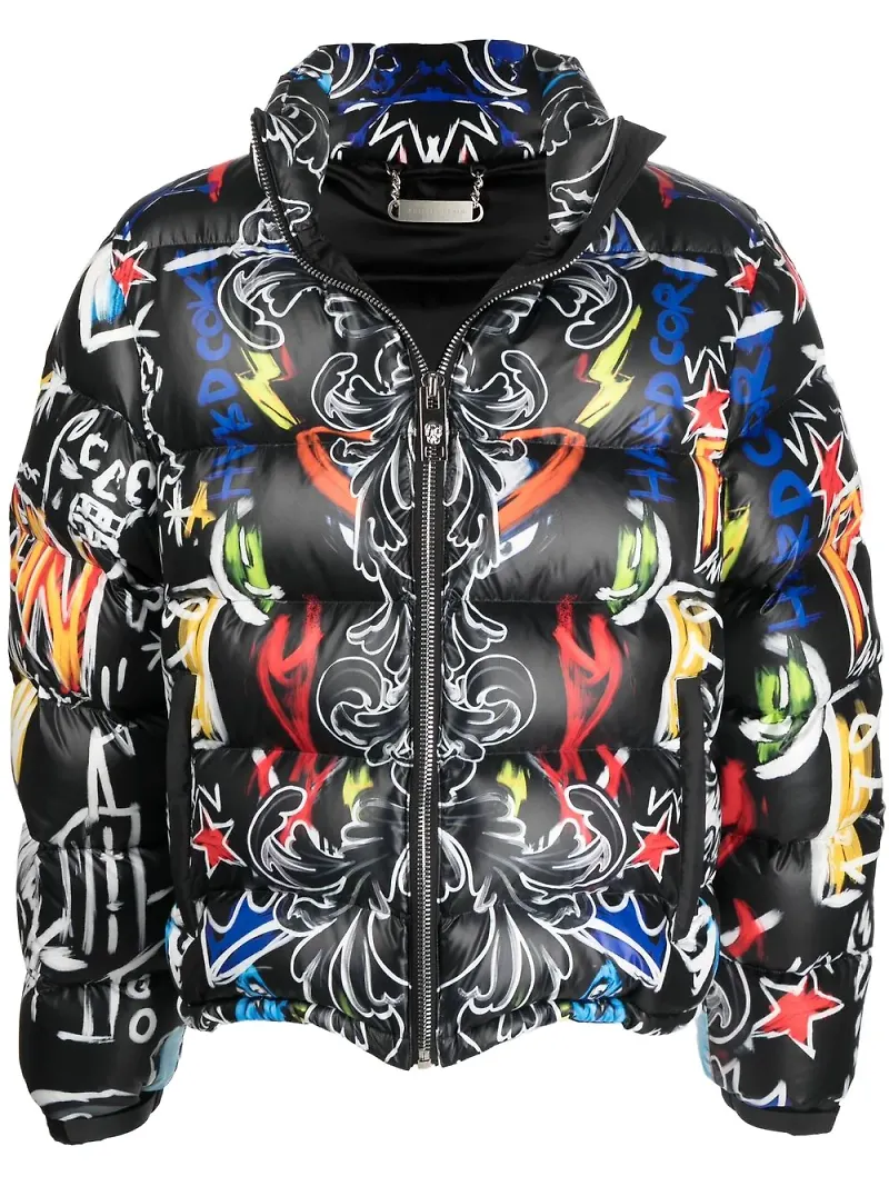 Philipp Plein puffjacka med dödskalle och plyintryck - Svart