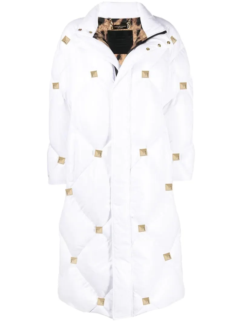 Philipp Plein quiltad dunjacka med nitar - Vit