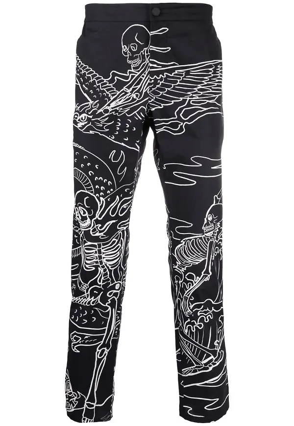 Philipp Plein raka byxor med skelettryck - Svart