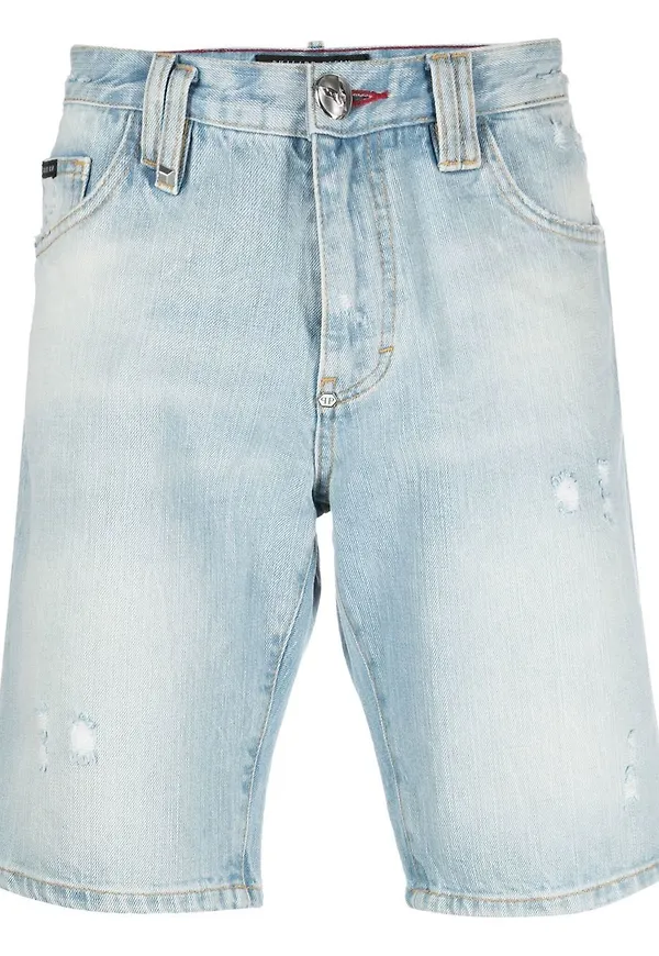Philipp Plein raka jeansshorts - Blå