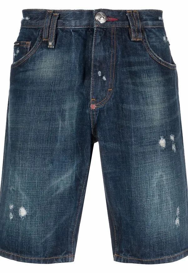 Philipp Plein raka jeansshorts - Blå