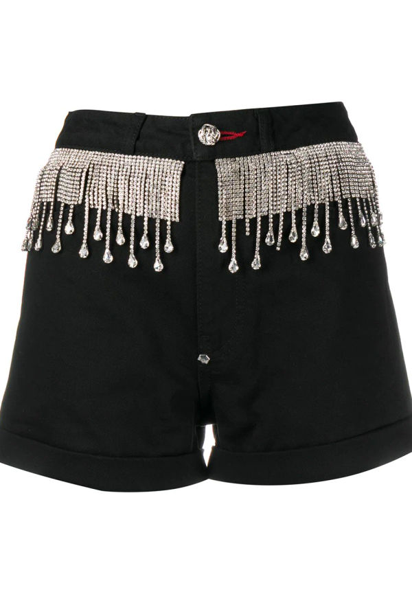 Philipp Plein shorts med strassfransar - Svart