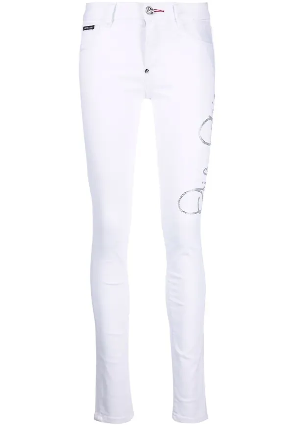 Philipp Plein Signature utsmyckade skinny-jeans - Vit