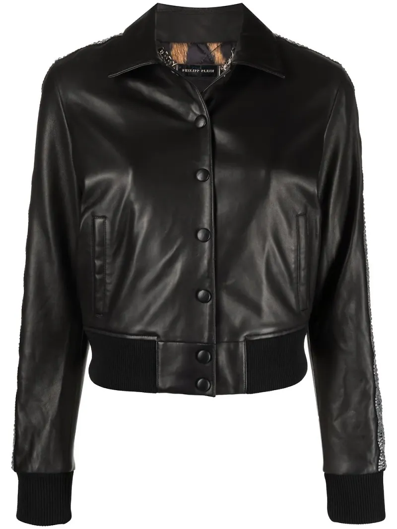 Philipp Plein skinnjacka med strass - Svart