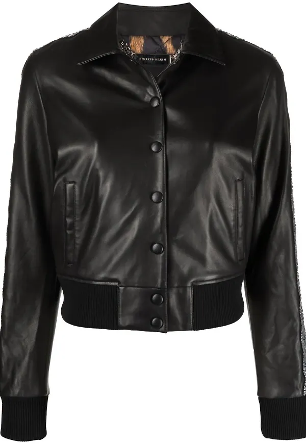 Philipp Plein skinnjacka med strass - Svart
