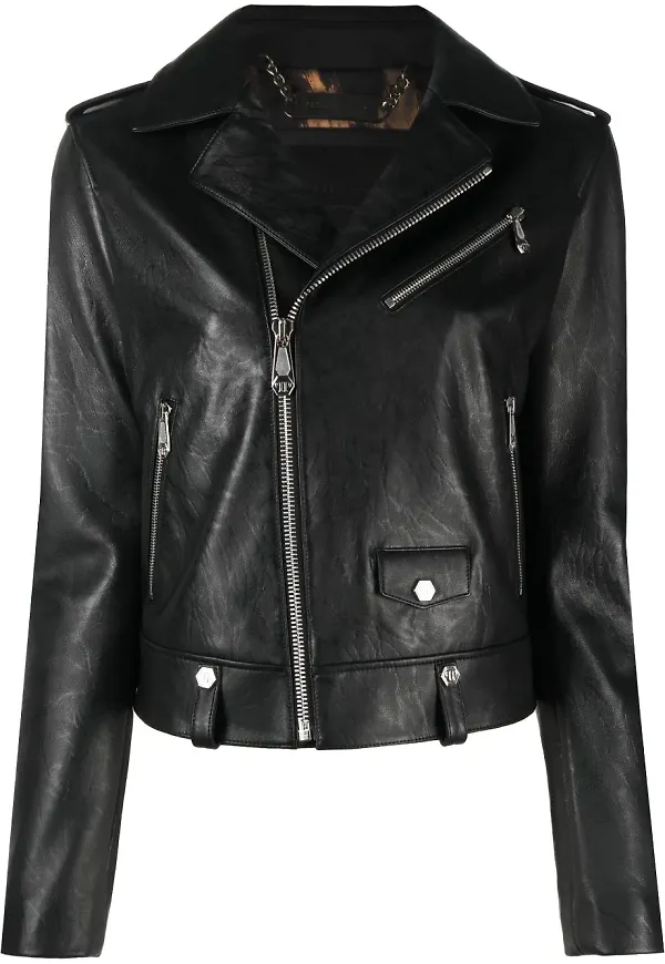 Philipp Plein skinnjacka med strass - Svart