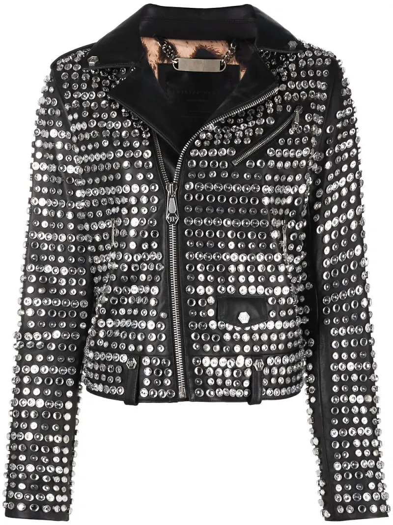 Philipp Plein skinnjacka med strass - Svart