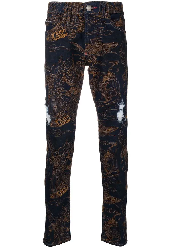 Philipp Plein skinny-jeans med brodyr - Blå