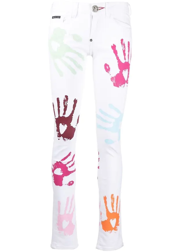Philipp Plein skinny-jeans med handtryck - Vit