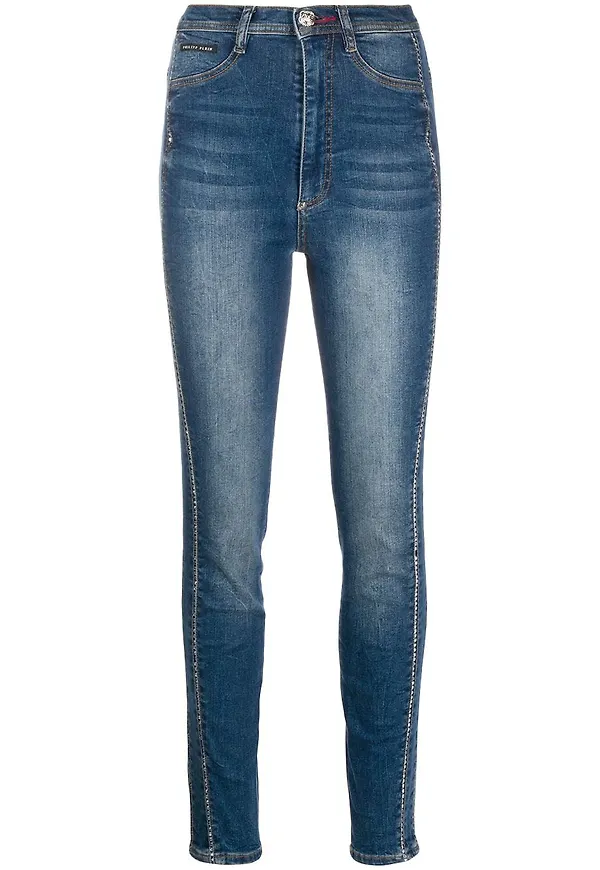 Philipp Plein skinny-jeans med hög midja - Blå