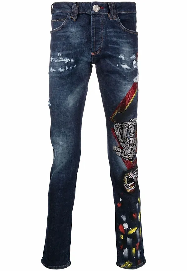 Philipp Plein skinny-jeans med nitar - Blå